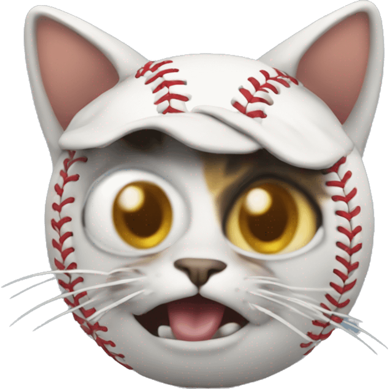 A very cringy cat frying a baseball emoji