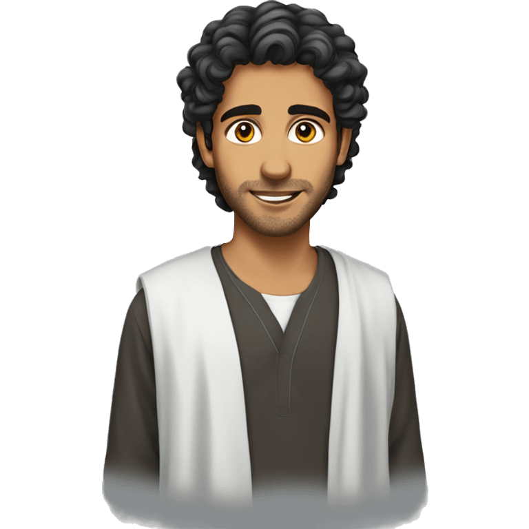 A young Arab adult who has long and curly hair in qamis. emoji