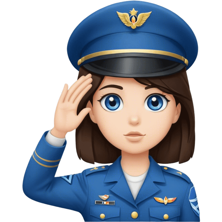 little brunette blue eye girl soldier salute emoji