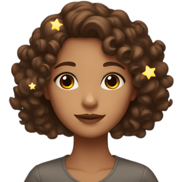 A girl with brown hair and brown eyes and curly hair and stars  emoji