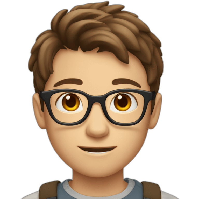 11 year old boy with blue eyes and brown hair, with glasses as a fortnight charater emoji