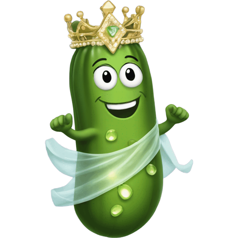 Dancing pickle wearing a princess crown emoji