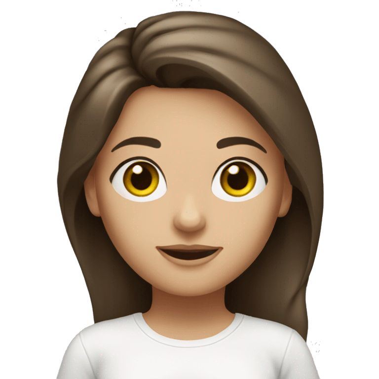  pop, brunette woman, hazel eyes, dark hair, white t-shirt emoji