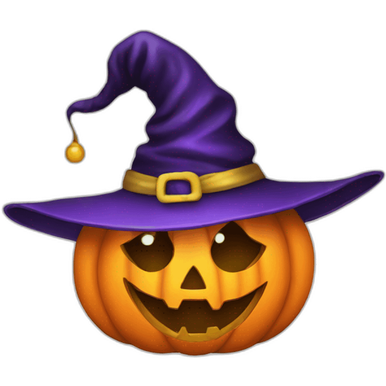 halloween pumpkin wearing a wizard hat emoji