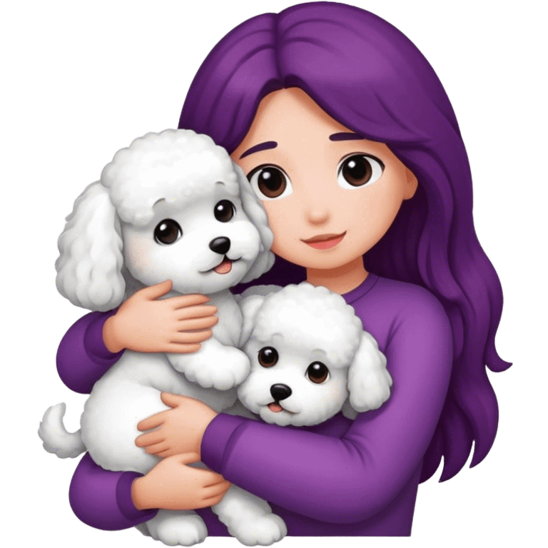 Long hair girl hugging bichon emoji