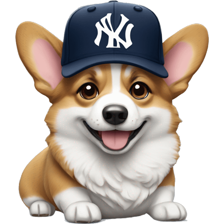 corgi wearing a Yankees hat emoji