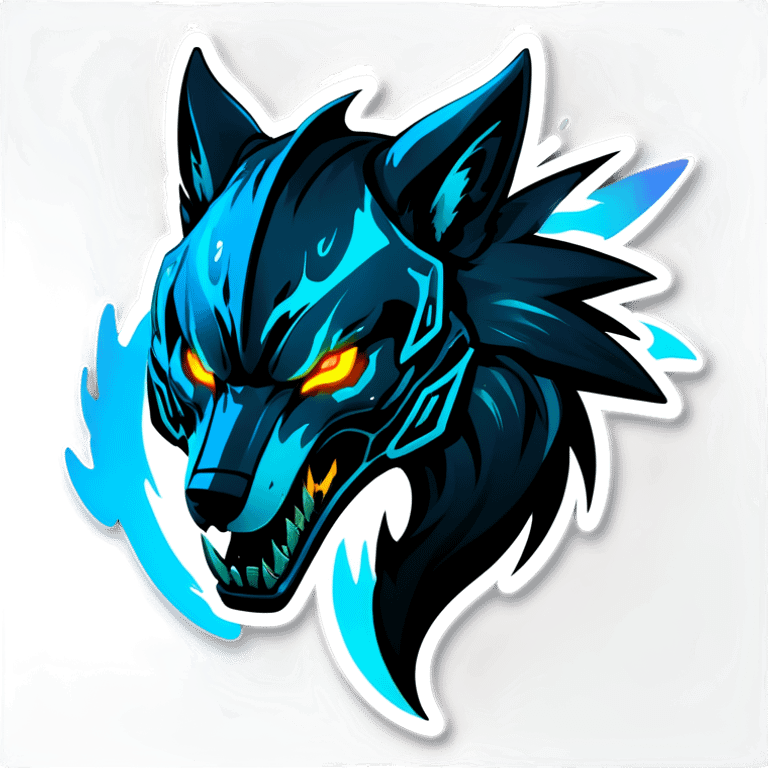 Warframe-inspired wolf Warframe with sleek biomechanical armor, a snarling wolf-like helmet, glowing eyes, and clawed gauntlets. Dark metallic colors with glowing energy lines, blending feral agility and deadly stealth.

 emoji