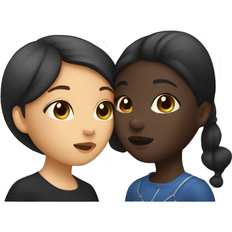 a darkskin girl and asian girl kissing  emoji