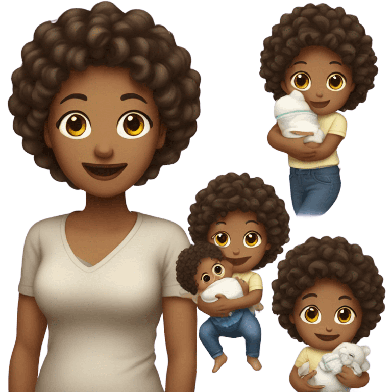 mom with light skin,  dark brown curly hair carrying 2 baby bundles  emoji