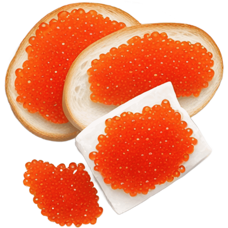 Fresh red caviar on bread, one, white background  emoji