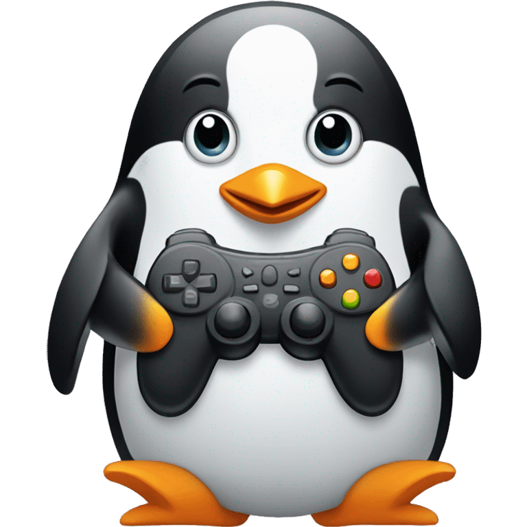 penguin with gamepad in hands emoji