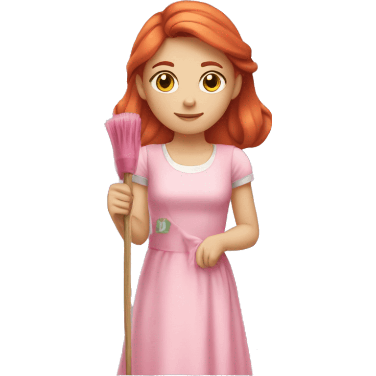 "A beautiful girl with red hair and fair skin, wearing a pink dress, cleaning another dress with a cloth. She is focused on the task and looks determined."






 emoji