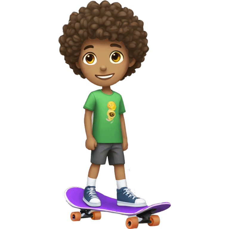 teenage boy with curly brown hair skateboarding  emoji