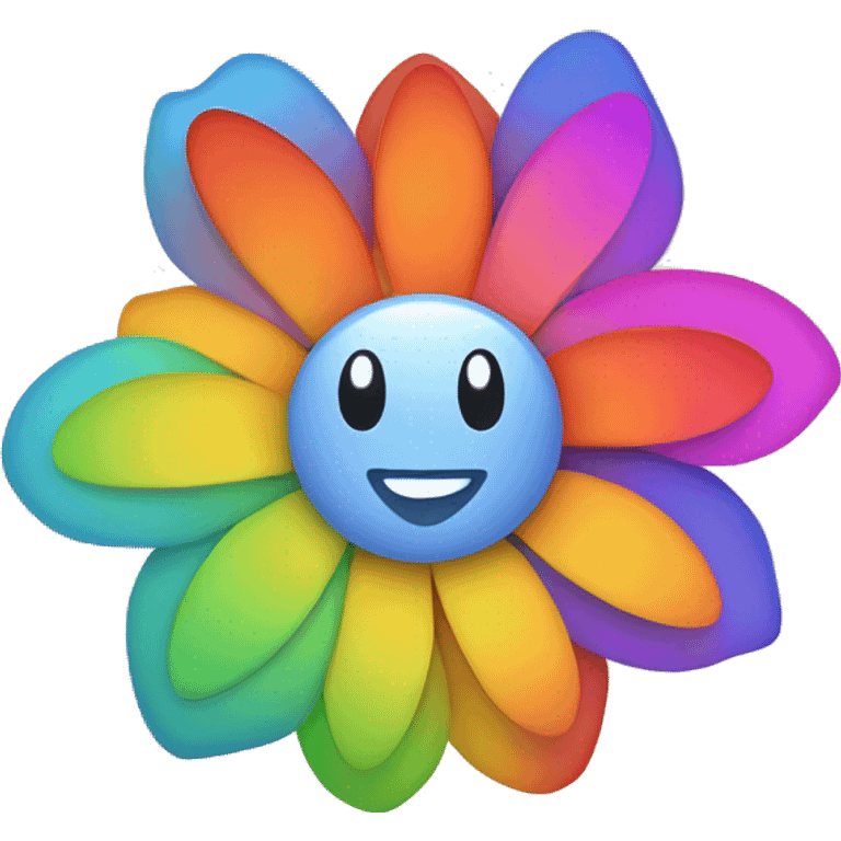 flower with rainbow petals and a happy cartoony face emoji