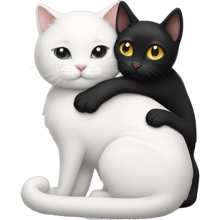 A white cat hugging a black cat emoji