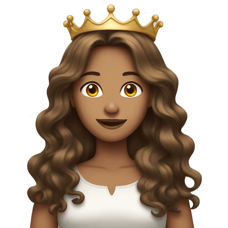 Female long brown Wavy hair wearing crown  emoji