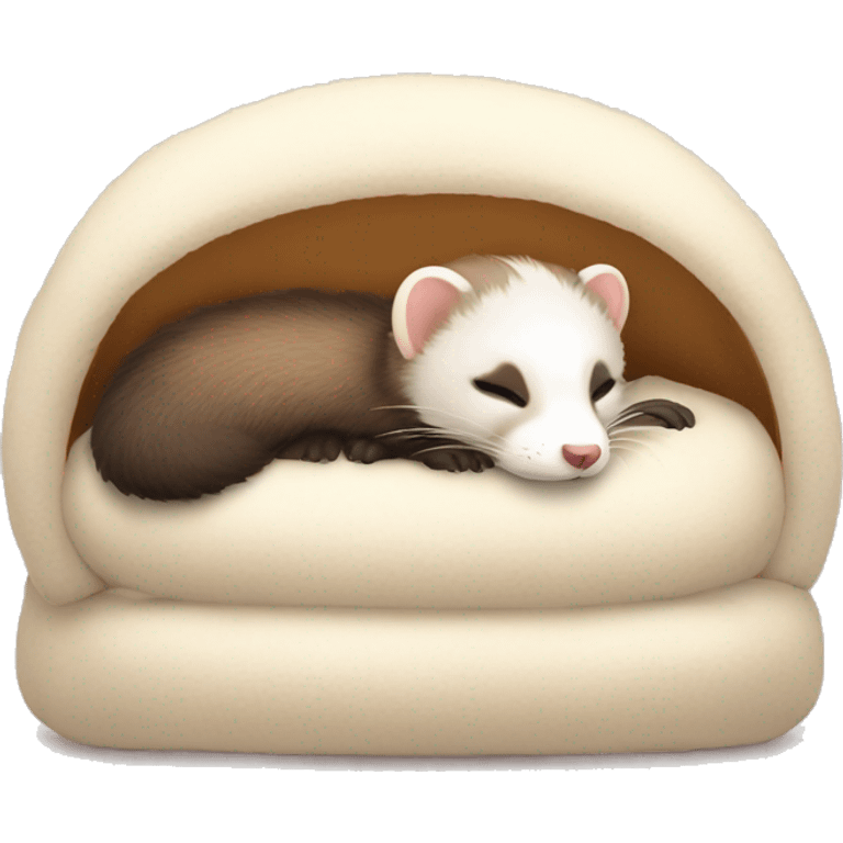 ferret sleeping in a fluffy bed  emoji