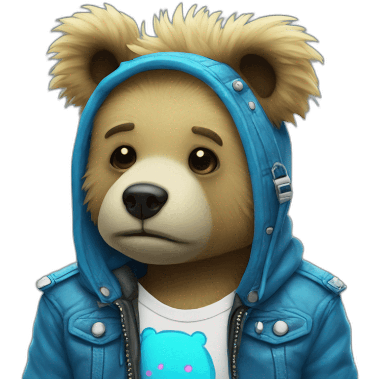 little blue neon punk bear upsad emoji