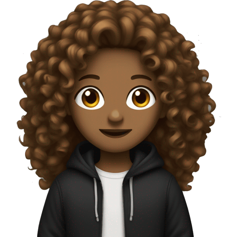 extra long brown curly hair wearing cute black hoodie  emoji