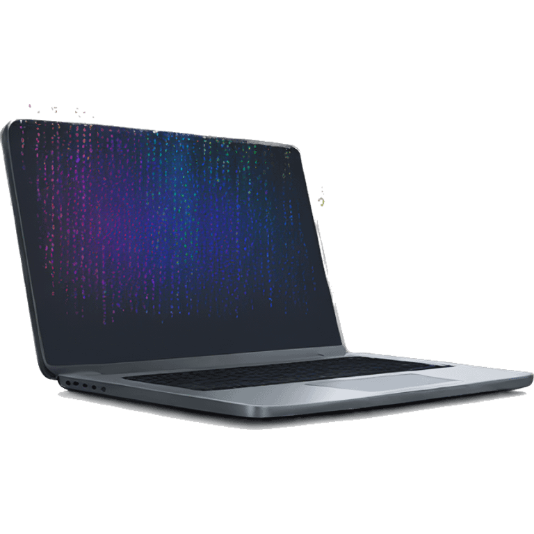 laptop with colorful strokes of code on the screen emoji