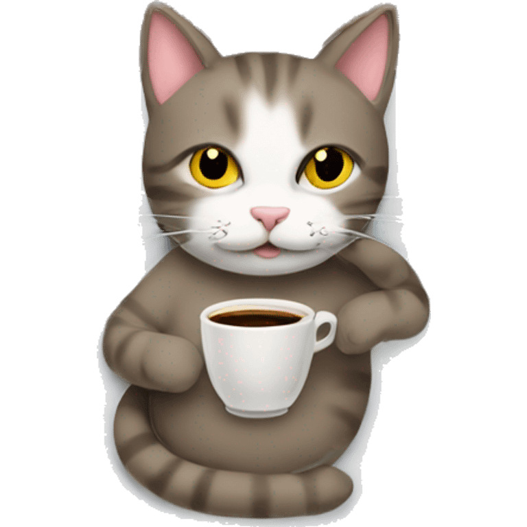 cat drinking coffee in bed emoji