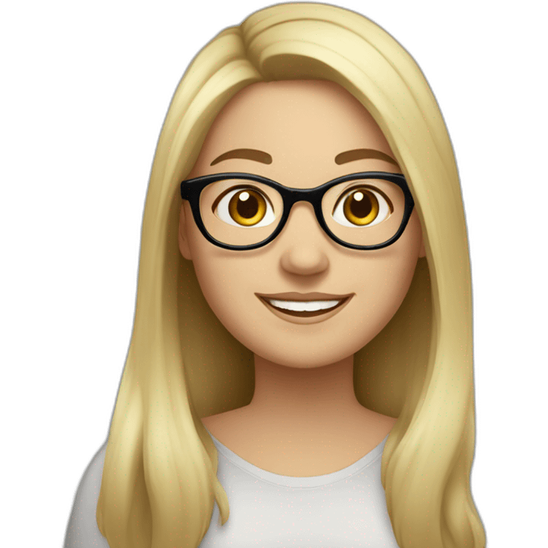 A chubby white young woman with black long hair glasses and smiling emoji