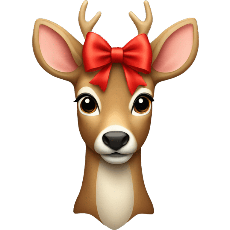 a deer with a red nose and a red bow around it’s neck  emoji