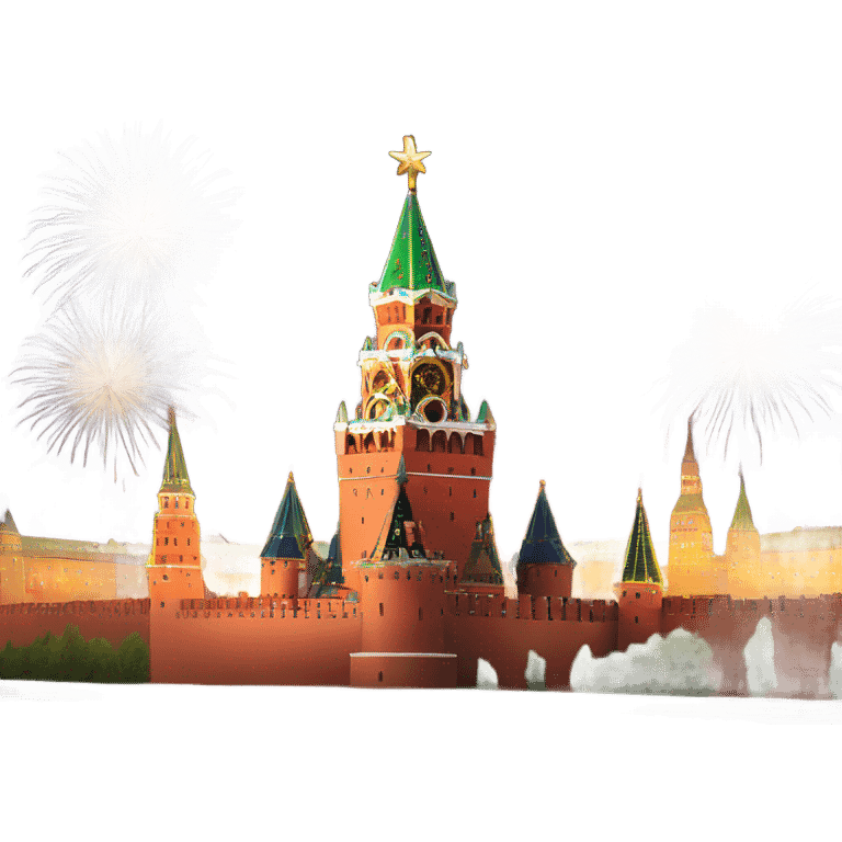 Kremlin tower fireworks in night background   emoji