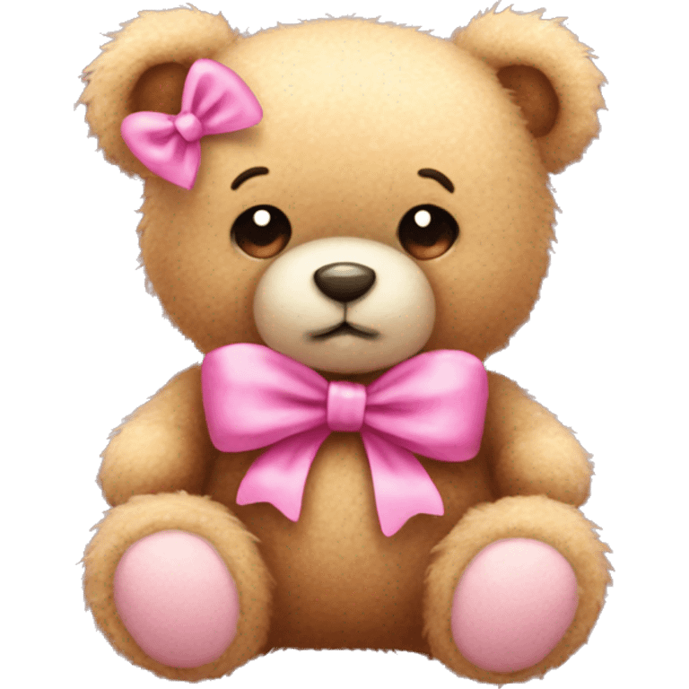 Fuzzy teddy bear wearing a pink bow emoji