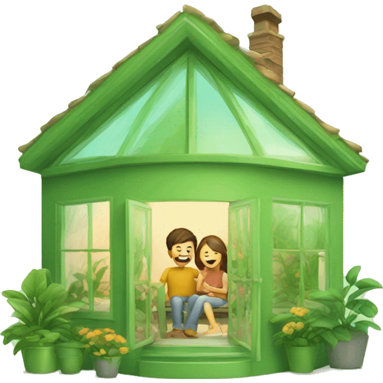 happy customers in warm green house emoji