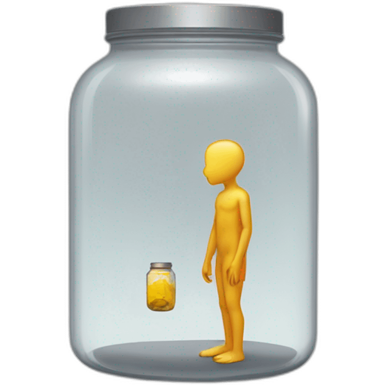 human ankles standing on the floor with an empty transparent jar between them,outside,to the left and to the right,front view emoji