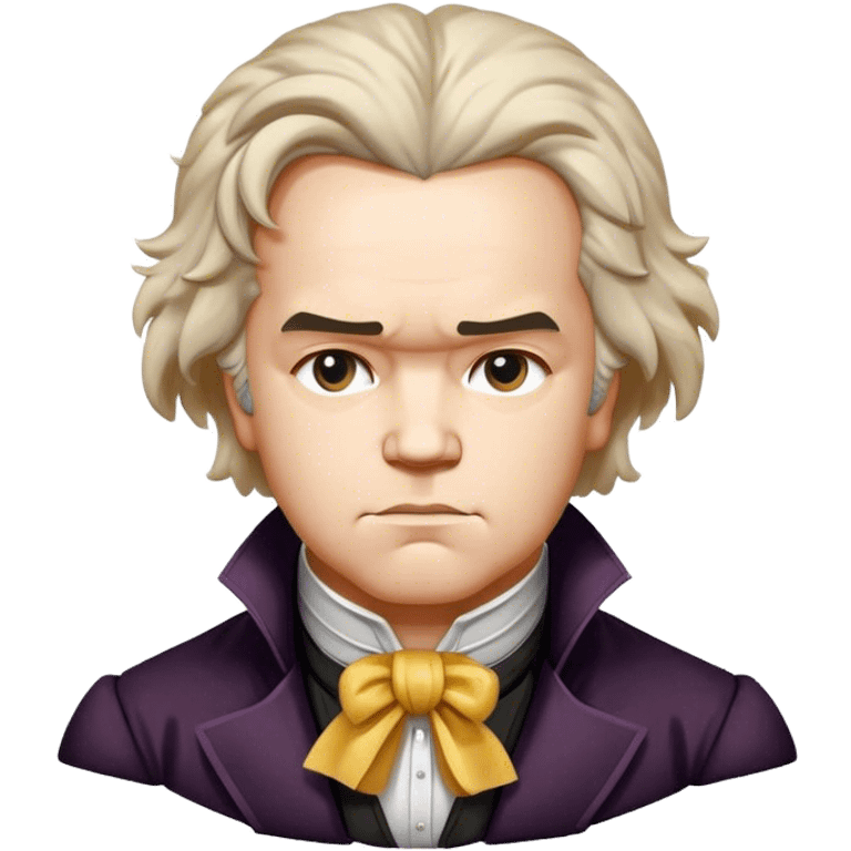 Cinematic Realistic Beethoven Pop Culture Emoji, featuring an evocative portrayal of the legendary composer rendered with delicate textures and emotive lighting. emoji