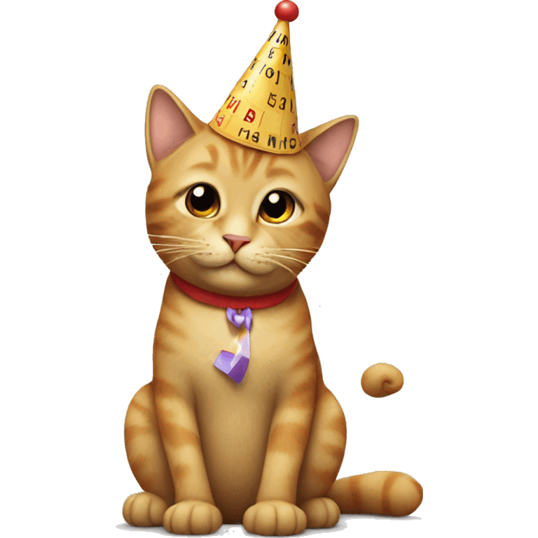 cat wearing a birthday hat playing scrabble emoji