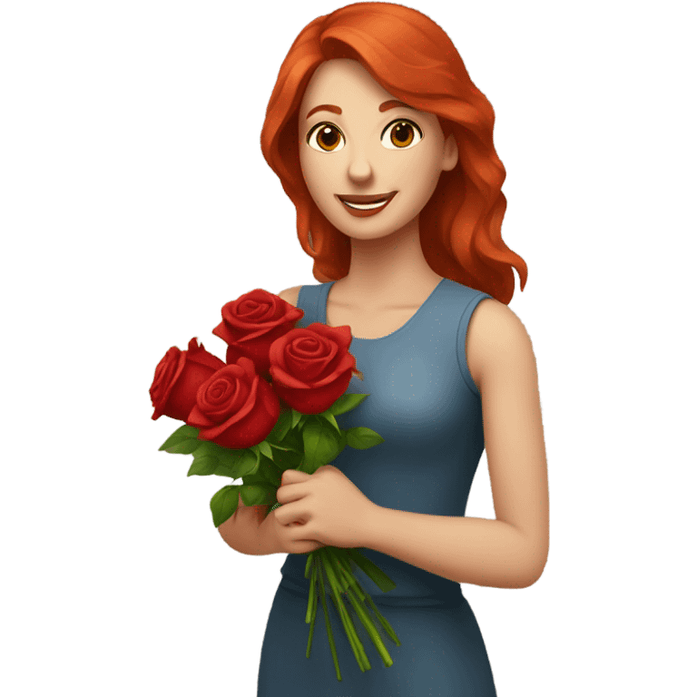 Redhead woman with bouquet of red roses emoji