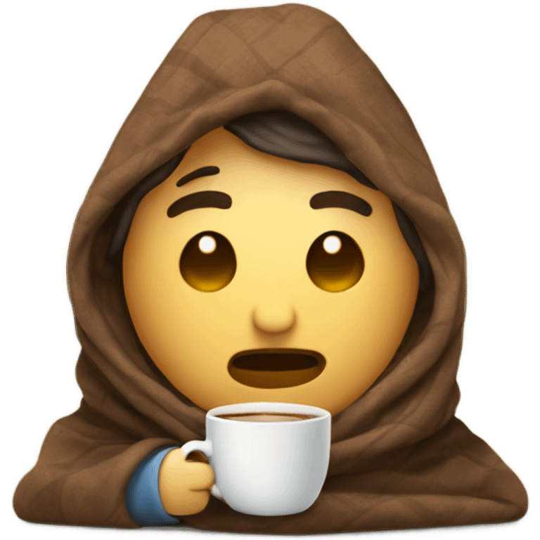 man inside a blanket sipping coffee eyes closed blanket on top of head  emoji