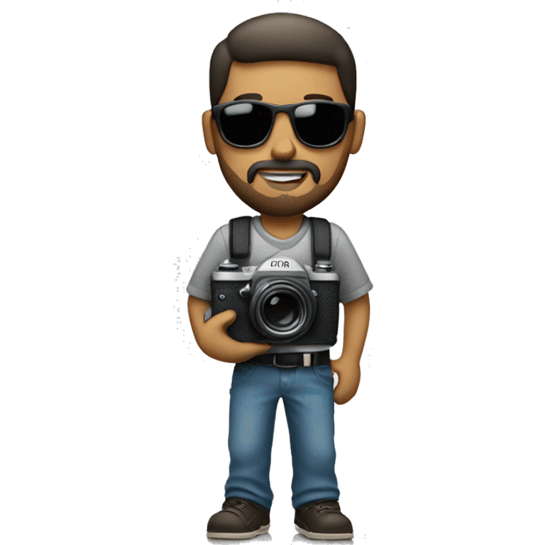 photographer holding a camera with sunglasses and a goatee emoji