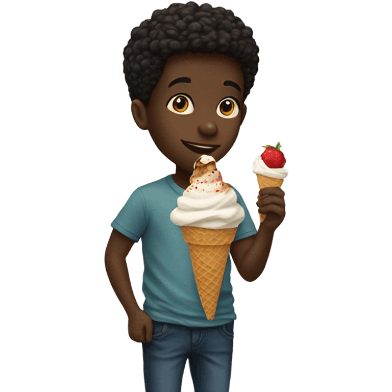 Black boy licking ice cream side portrait  emoji