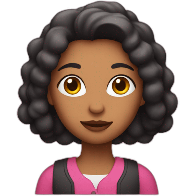 Woman holding a pink Miguel emoji