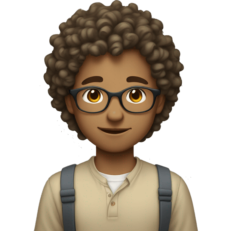 boy with curly hair, fair skin, glasses and braces in beige shirt emoji