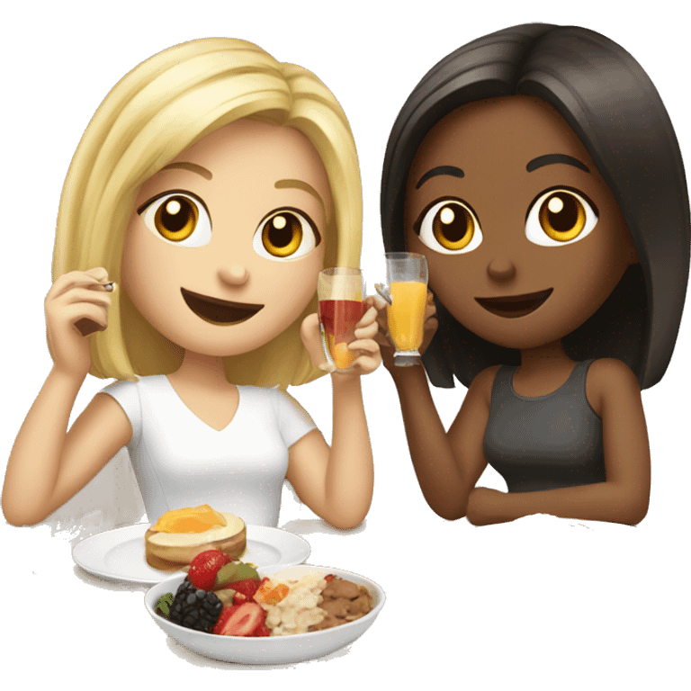 Blonde and brunette girls eating brunch  emoji