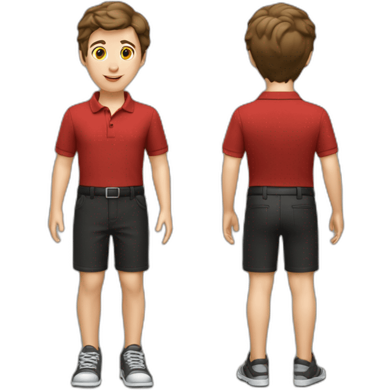 Caucasian-boy-child-dark-brown-hair-red-polo-shirt-black-trousers emoji