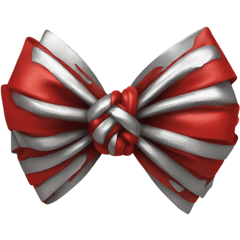 "A vibrant red bow with a silver hollow heart at the base of the bow's knot. The bow should have an intense red color, and the silver heart should be positioned at the center of the knot." emoji