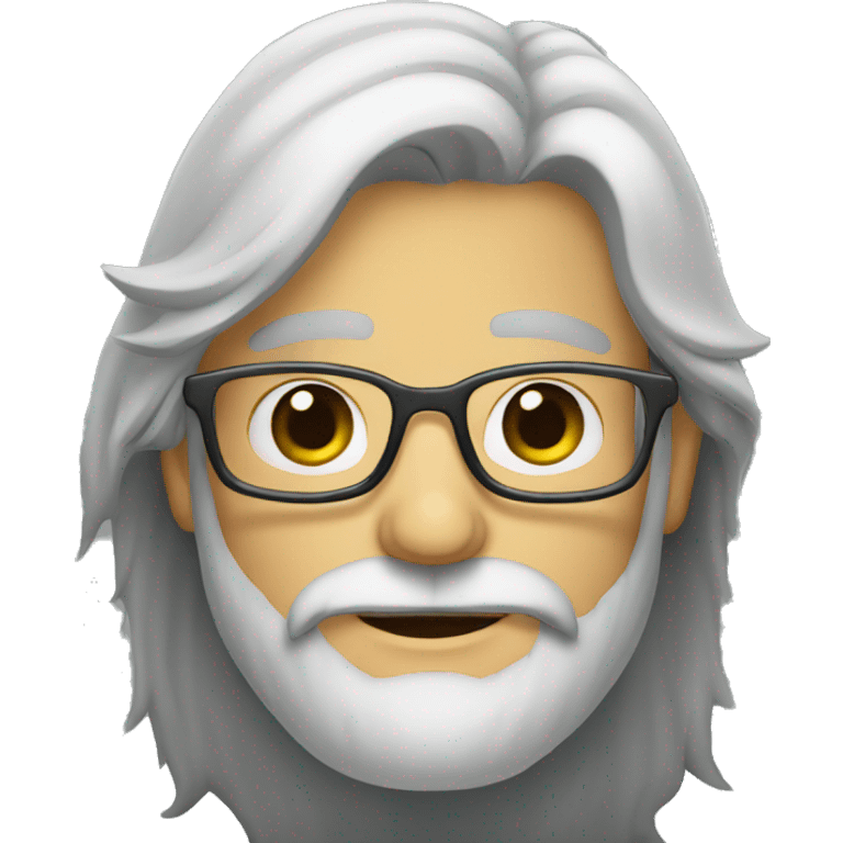 Long gray hair and long beard with glasses emoji