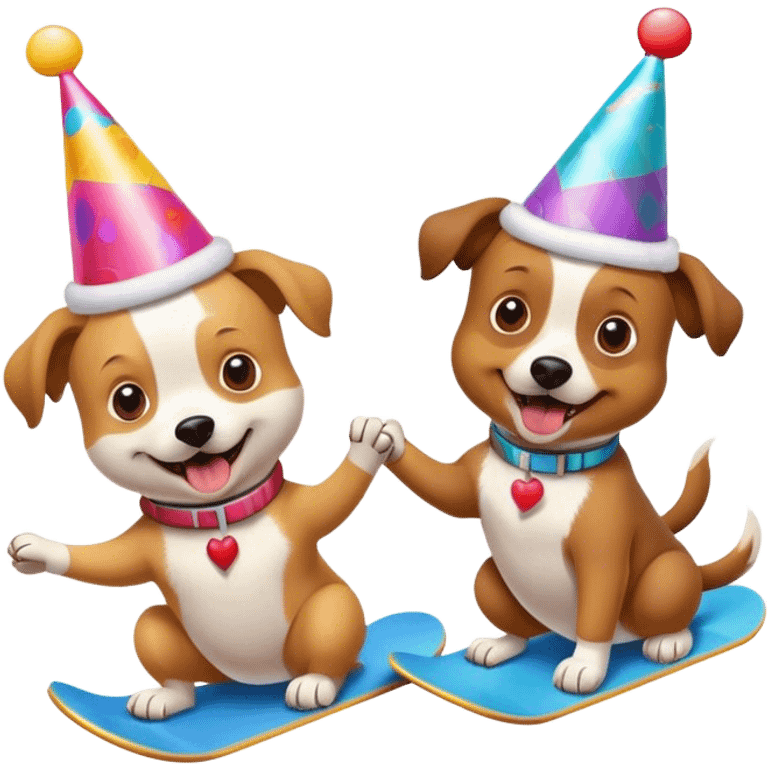 2 dogs snowboarding birthday emoji