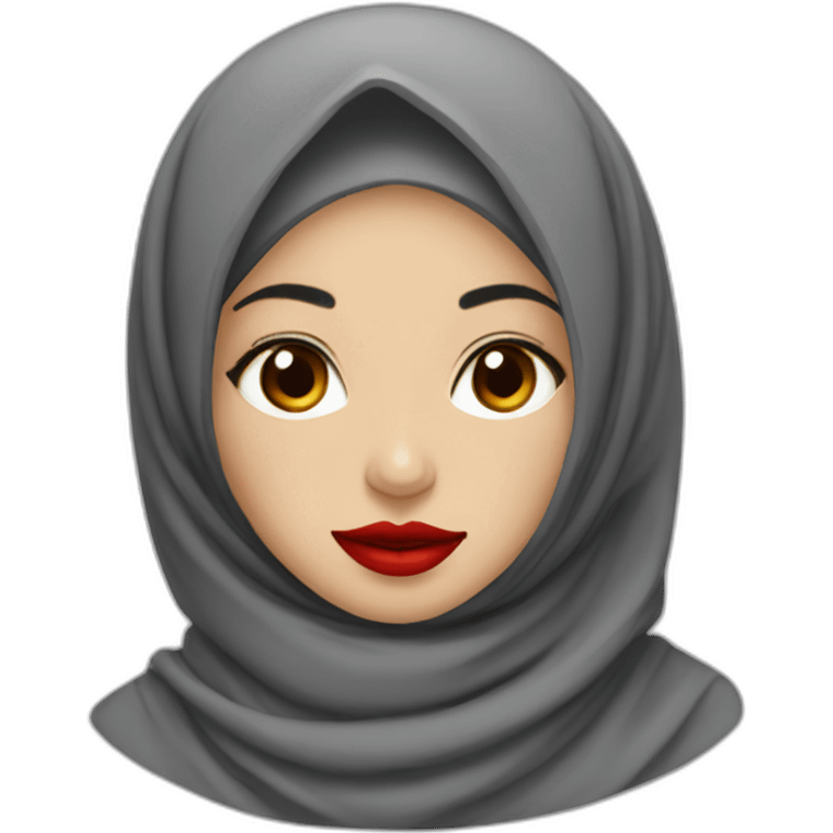 Indonesian women wearing grey hijab with red lipstick emoji