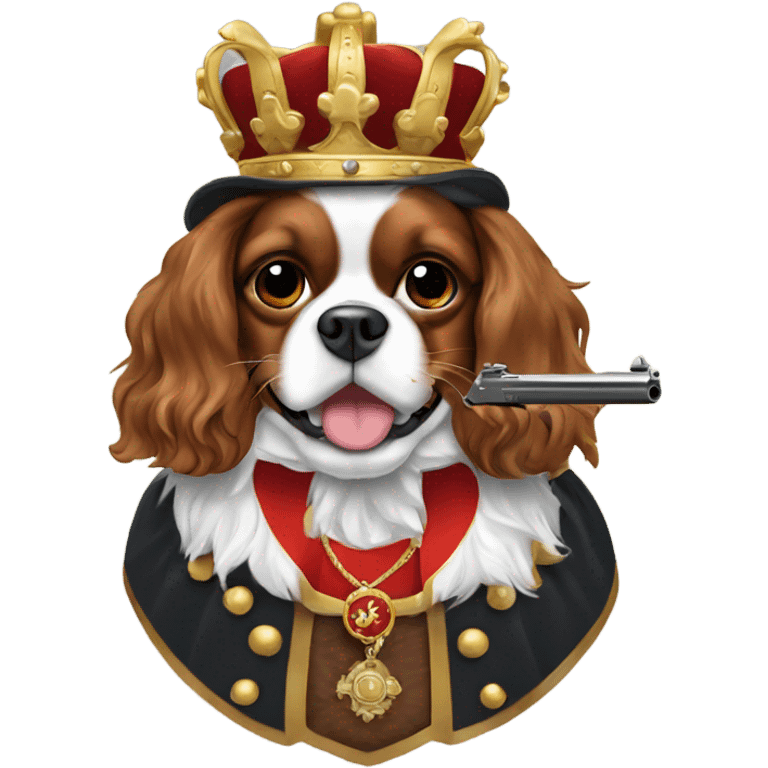 King Charles cavalier holding pistol in mouth  emoji