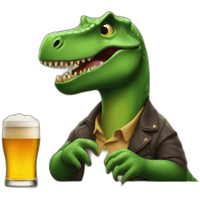 Drunk Dino seated at a bar drinking beer  emoji