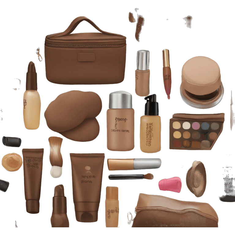 Brown Cosmetic Bag with cosmetics emoji