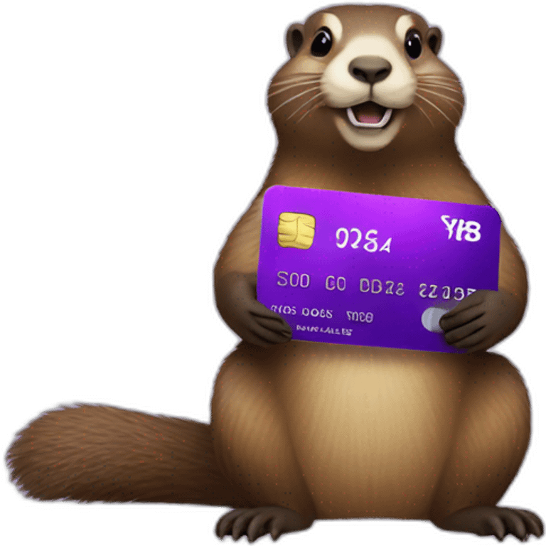 a marmot holding a purple credit card with spendesk written on it emoji