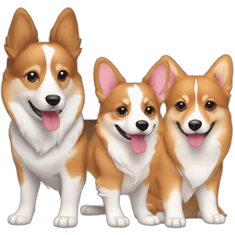 girl with long brown hair a 2024 gray jeep a tri colored corgi and 2 red and white corgis emoji